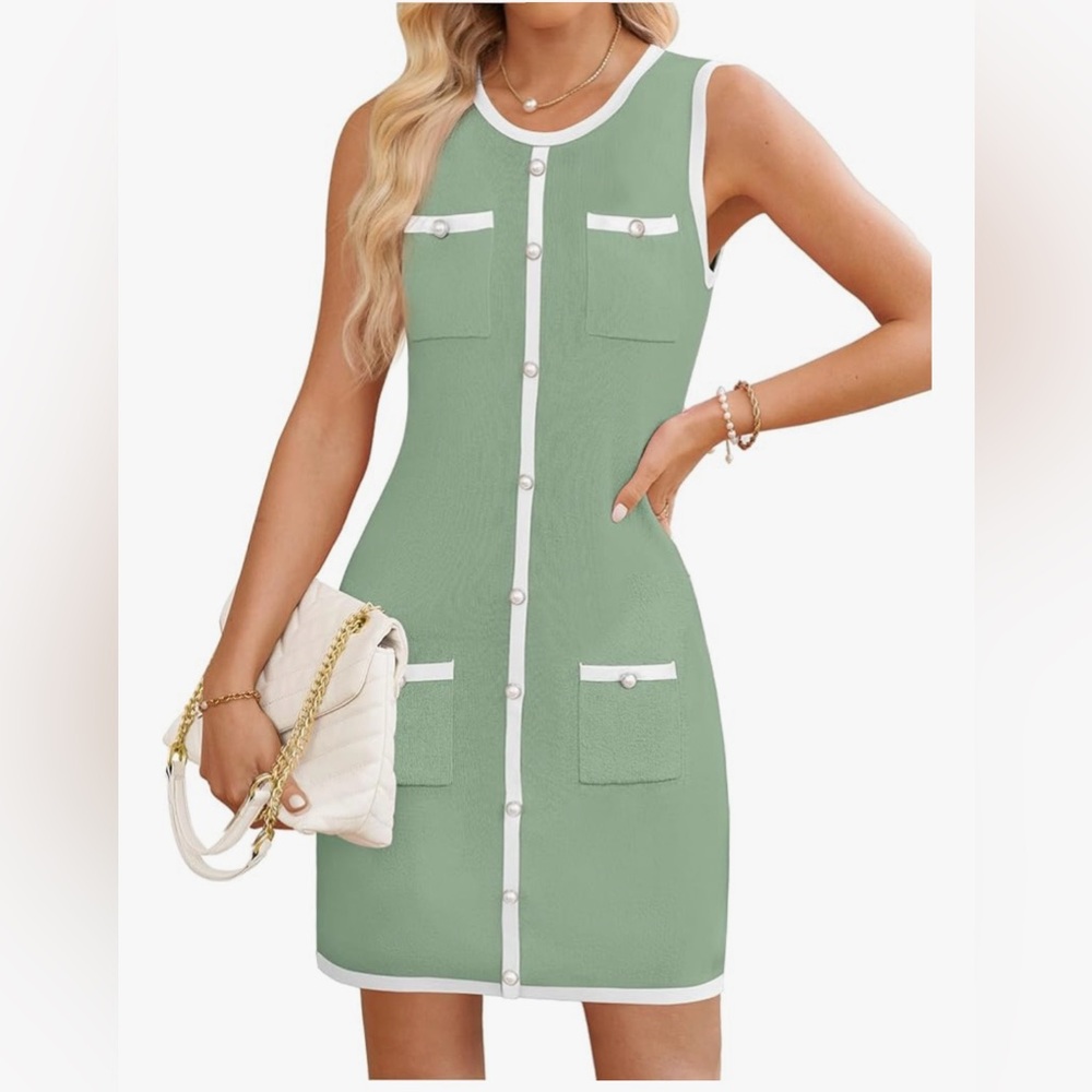 Green Ribbed Mock Neck Sleeveless Mini Dress